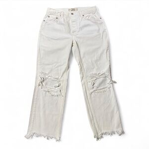 We The Free Free People Distressed White Straight Leg Jeans